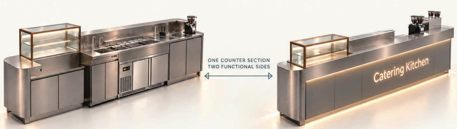 Staff-side and customer-facing views of a typical integrated counter section.